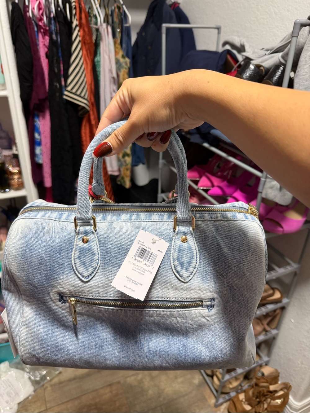 Coach Light Blue Denim Satchel with Red Heart & Orange Tag - Picture 2 of 9